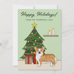 Red Pembroke Welsh Corgi Hund und Weihnachtsbaum Feiertagskarte