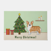 Red Pembroke Welsh Corgi Hund und Weihnachtsbaum Fußmatte (Vorderseite)