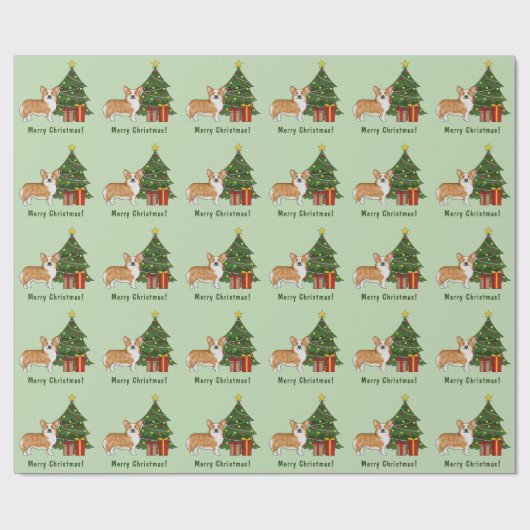 Red Pembroke Welsh Corgi Hund und Weihnachtsbaum Geschenkpapier (Flach)