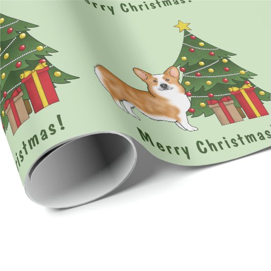 Red Pembroke Welsh Corgi Hund und Weihnachtsbaum Geschenkpapier (Rolleneckpunkt)
