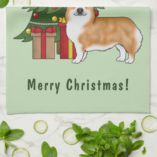 Red Pembroke Welsh Corgi Hund und Weihnachtsbaum Geschirrtuch (Gefaltet)