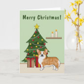 Red Pembroke Welsh Corgi Hund und Weihnachtsbaum Karte (Gelbe Blume)