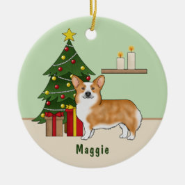 Red Pembroke Welsh Corgi Hund und Weihnachtsbaum Keramik Ornament