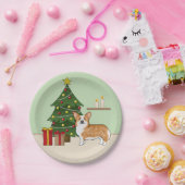 Red Pembroke Welsh Corgi Hund und Weihnachtsbaum Pappteller (Party)