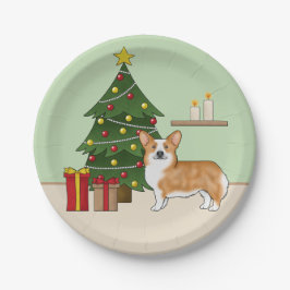 Red Pembroke Welsh Corgi Hund und Weihnachtsbaum Pappteller