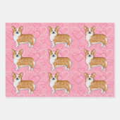Red Pembroke Welsh Corgi Liebe Herz Muster Pink Geschenkpapier Set (Vorderseite)