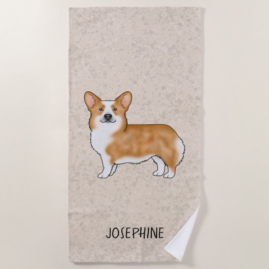 Red Pembroke Welsh Corgi Niedlicher Hund mit Indiv Strandtuch (Vorderseite)