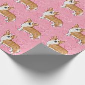 Red Pembroke Welsh Corgi Pink Liebe Herzmuster Geschenkpapier (Ecke)