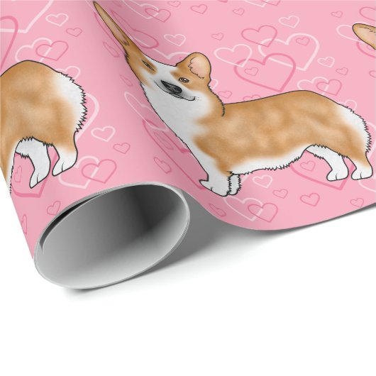 Red Pembroke Welsh Corgi Pink Liebe Herzmuster Geschenkpapier (Rolleneckpunkt)