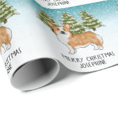 Red Pembroke Welsh Corgi Winterwald Weihnachten Geschenkpapier (Rolleneckpunkt)