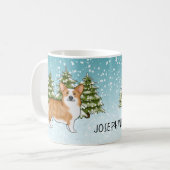 Red Pembroke Welsh Corgi Winterwald Weihnachten Kaffeetasse (Vorderseite Links)