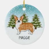 Red Pembroke Welsh Corgi Winterwald Weihnachten Keramik Ornament (Hinten)