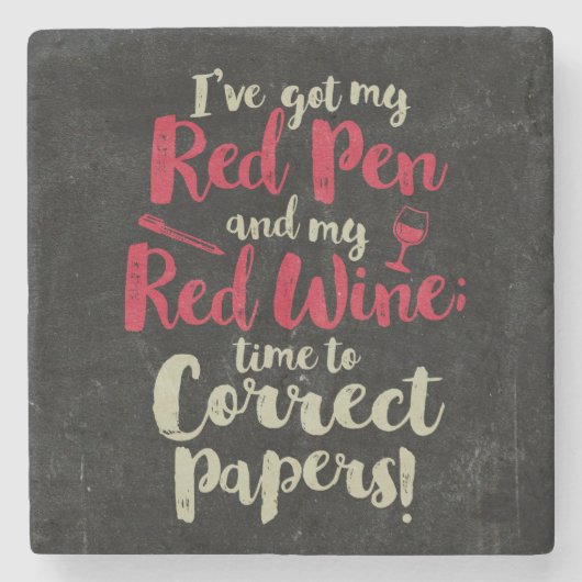 Red Pen Red Wine Steinuntersetzer (Vorderseite)