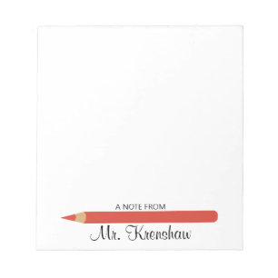 Red Pencil Marker Personalisiert Teacher Notizblock