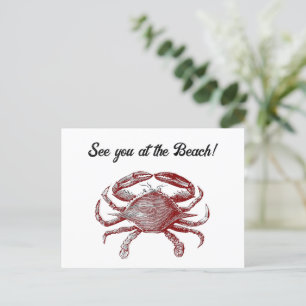 Red Pencil Sketch Playful Beach Crab Cartoon Feiertagspostkarte