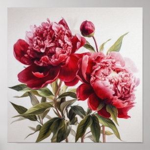 Red Peongs Blume Art Print Poster