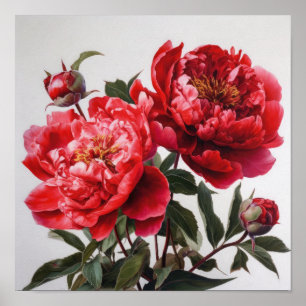 Red Peongs Blume Art Print Poster