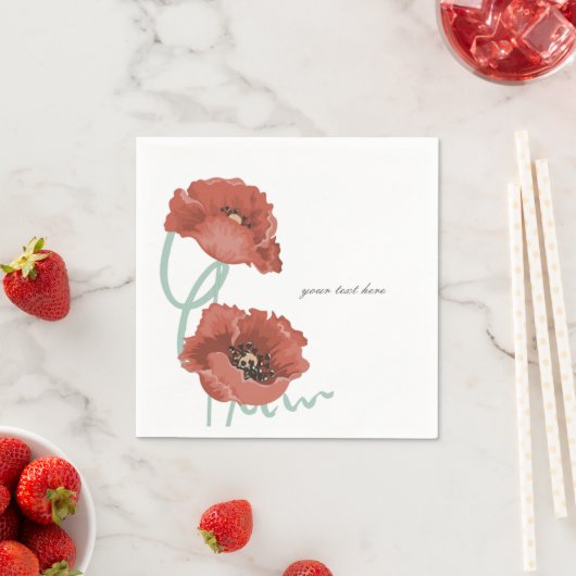 Red Peonies Customizable Party Napkin Set Serviette (Beispiel)