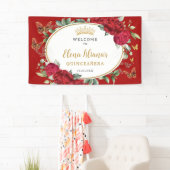 Red Peonies Floral Butterfells Quinceañera Willkom Banner (Insitu)
