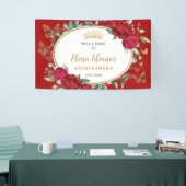 Red Peonies Floral Butterfells Quinceañera Willkom Banner (Messeveranstaltung)