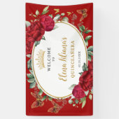 Red Peonies Floral Butterfells Quinceañera Willkom Banner (Vertikal)