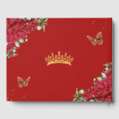 Red Peonies Floral Butterflies Quinceanera Gold Gästebuch (Rückseite)