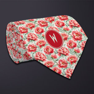 Red Peonies Floral Krawatte