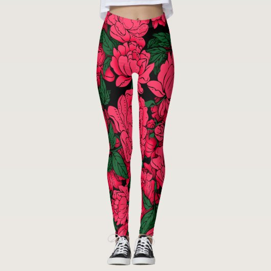 Red Peonies Leggings (Vorderseite)