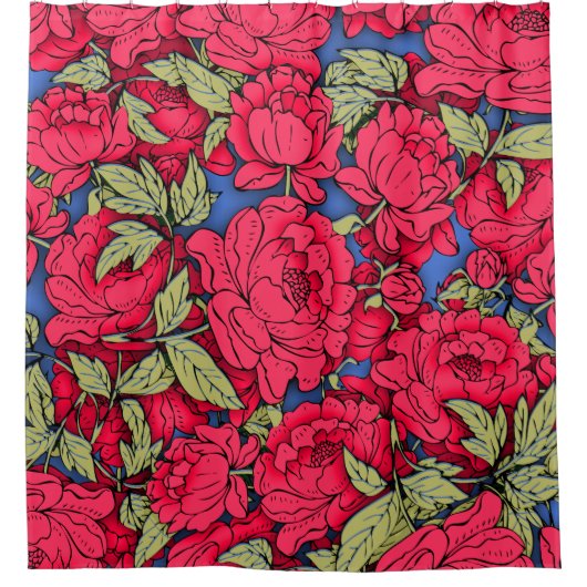Red Peonies mit Gold-Blätter Duschvorhang (Vorderseite)