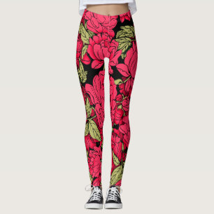 Red Peonies mit Gold-Blätter Leggings