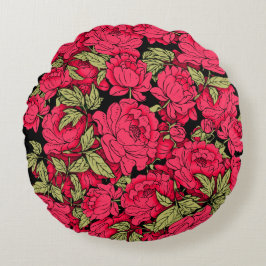 Red Peonies mit Gold-Blätter Rundes Kissen