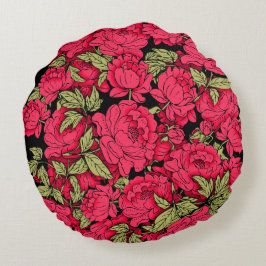 Red Peonies mit Gold-Blätter Rundes Kissen