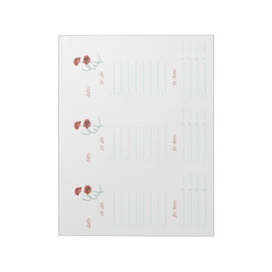Red Peonies To Do List Notepad Notizblock (Rotiert)