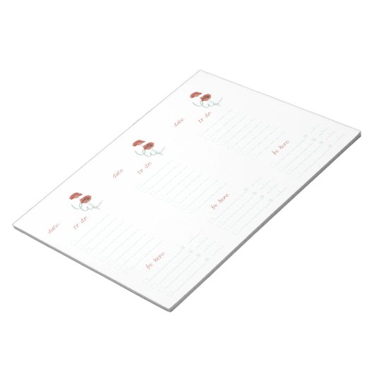Red Peonies To Do List Notepad Notizblock (angewinkelt)