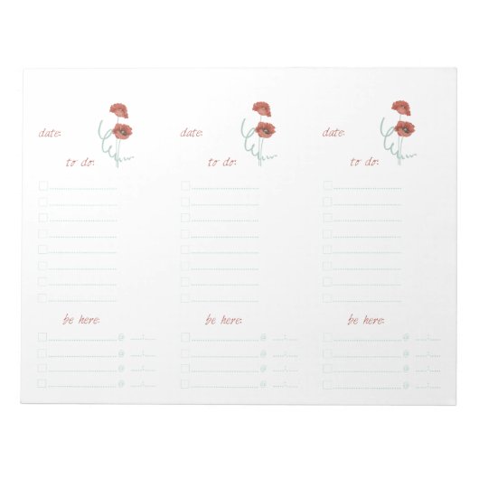 Red Peonies To Do List Notepad Notizblock (Vorderseite)