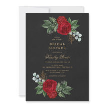 Red Peonies Watercolor Black Gold Brautparty