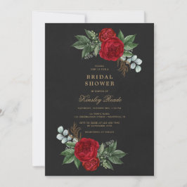 Red Peonies Watercolor Black Gold Brautparty Einladung