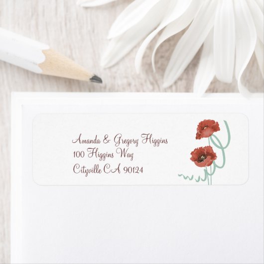 Red Peonies Wedding Address Labels (Insitu)