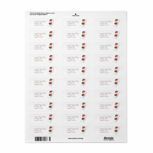 Red Peonies Wedding Address Labels (Vorne)