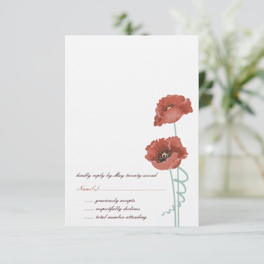 Red Peonies Wedding RSVP Cards (Stehend Vorderseite)