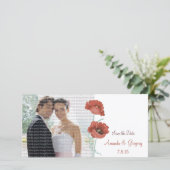 Red Peonies Wedding speichern das Datum Foto Cards Save The Date (Stehend Vorderseite)