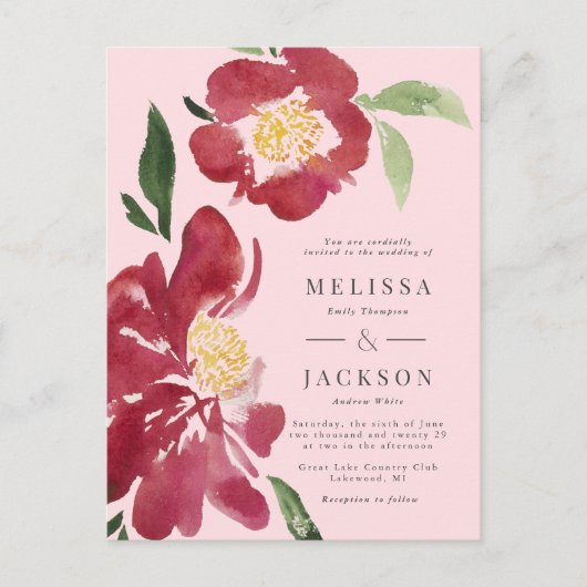 Red Peonies Weditation Blush Postkarte (Vorderseite)