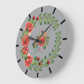 Red Peonies Wreath Clock Große Wanduhr (Winkel)