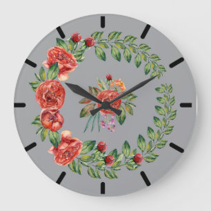 Red Peonies Wreath Clock Große Wanduhr