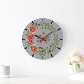 Red Peonies Wreath Clock Große Wanduhr (Zuhause)