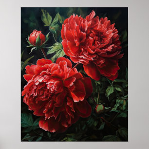 Red Peony Blume Art Print Poster