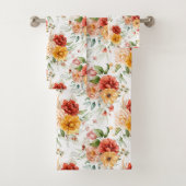 Red Peony Blume Bouquet Pattern Badhandtuch Set (Insitu)