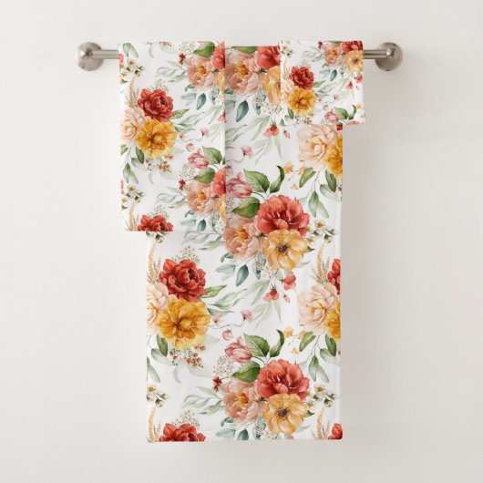Red Peony Blume Bouquet Pattern Badhandtuch Set (Insitu)