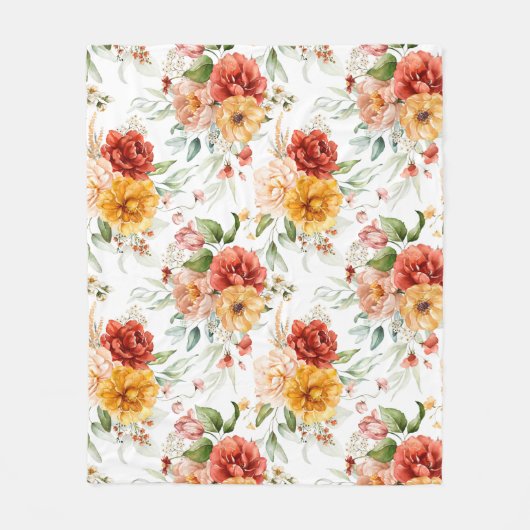 Red Peony Blume Bouquet Pattern Fleecedecke (Vorderseite)