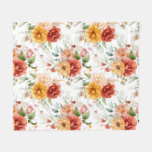 Red Peony Blume Bouquet Pattern Fleecedecke (Vorderseite (Horizontal))